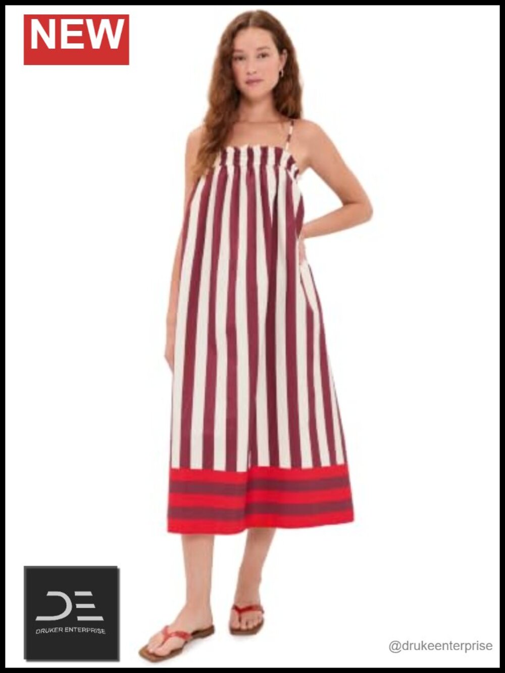Madewell Ruffle A-Line Midi Dress Stripe Poplin Square Neck
